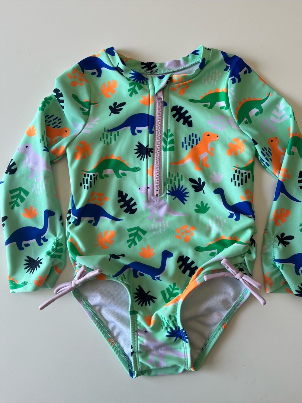 Cat & Jack Girls dinosaur Printed Rash Guard Swimsuit